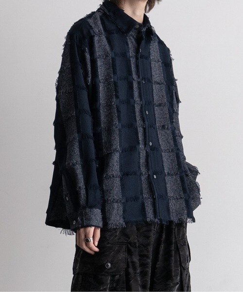 CASPER JOHN(キャスパージョン)の「Various loose shirts -check fringe-/バリアスルーズシャツ -チェックフリンジ-(シャツ/ブラウス・メンズ・ワイン/ブラック/ネイビー・LARGE/MEDIUM/SMALL/X-SMALL)」の2枚目の写真