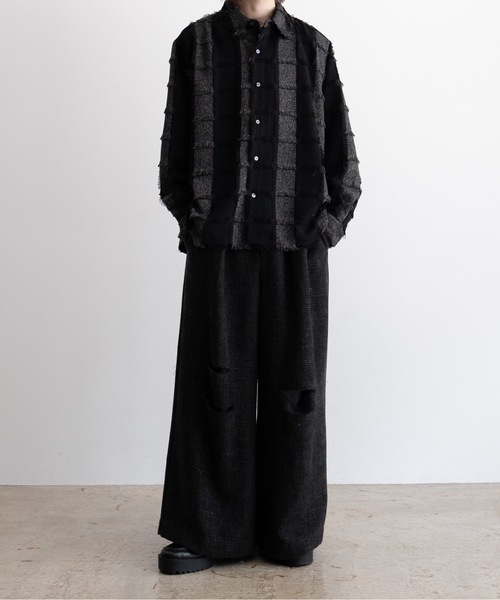 CASPER JOHN(キャスパージョン)の「Various loose shirts -check fringe-/バリアスルーズシャツ -チェックフリンジ-(シャツ/ブラウス・メンズ・ワイン/ブラック/ネイビー・LARGE/MEDIUM/SMALL/X-SMALL)」の9枚目の写真