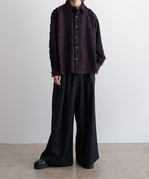 CASPER JOHN(キャスパージョン)の「Various loose shirts -check fringe-/バリアスルーズシャツ -チェックフリンジ-(シャツ/ブラウス・メンズ・ワイン/ブラック/ネイビー・LARGE/MEDIUM/SMALL/X-SMALL)」の5枚目の写真