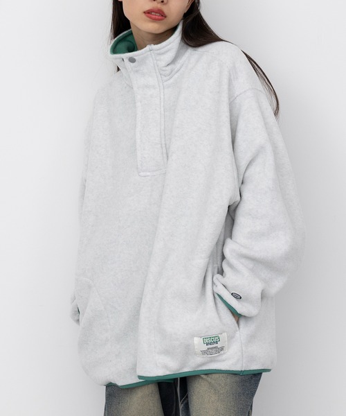 DGCUS フリースフード付きセータ セール】【DISCUS】フリース前立付ルーズハーフZIP PO 4487-2602