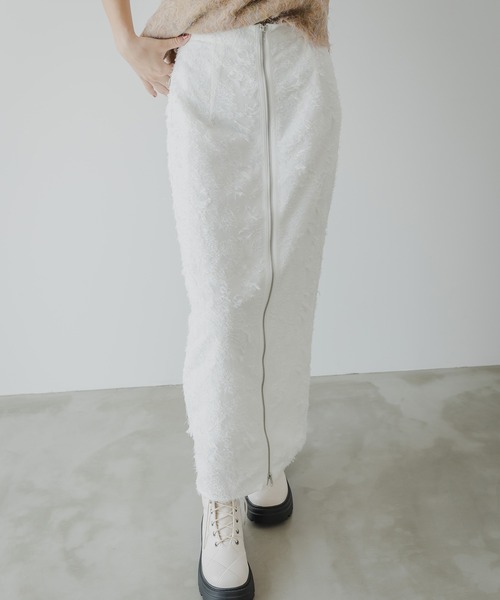 rectangle（レクタングル）の「フリンジジャガードジップスカート（スカート・レディース・ブラック/オフホワイト・FREE）」の2枚目の写真