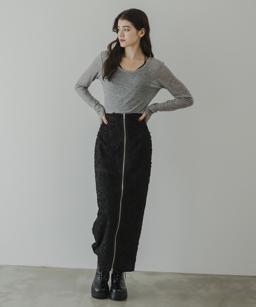 rectangle（レクタングル）の「フリンジジャガードジップスカート（スカート・レディース・ブラック/オフホワイト・FREE）」の4枚目の写真