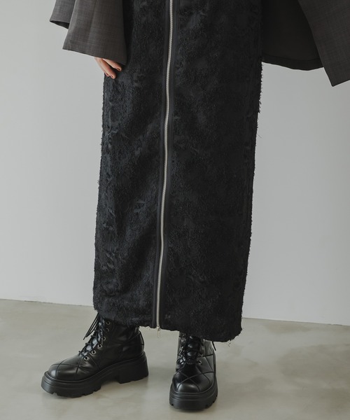 rectangle（レクタングル）の「フリンジジャガードジップスカート（スカート・レディース・ブラック/オフホワイト・FREE）」の5枚目の写真