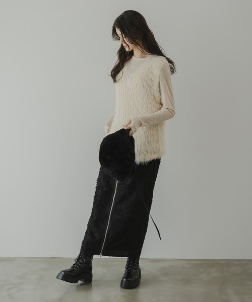 rectangle（レクタングル）の「フリンジジャガードジップスカート（スカート・レディース・ブラック/オフホワイト・FREE）」の19枚目の写真