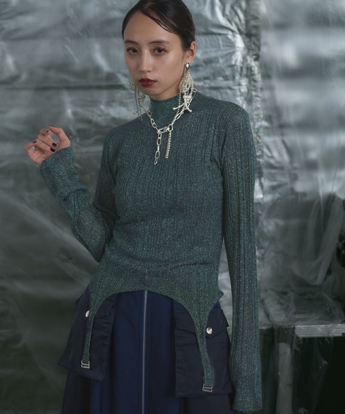 HARE（ハレ）の「ラメシアーハイネックニット(HARE)（ニット/セーター・レディース・ブルーグリーン/ブラック・FREE）」の6枚目の写真