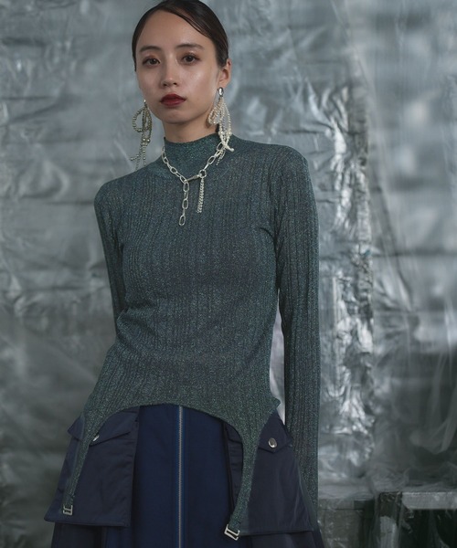 HARE（ハレ）の「ラメシアーハイネックニット(HARE)（ニット/セーター・レディース・ブルーグリーン/ブラック・FREE）」の7枚目の写真