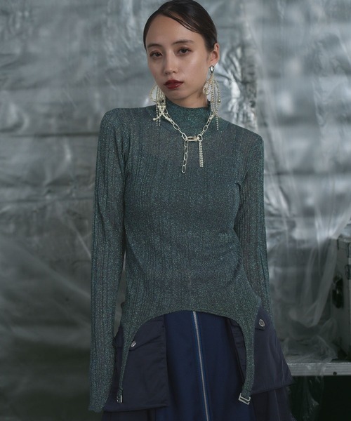 HARE（ハレ）の「ラメシアーハイネックニット(HARE)（ニット/セーター・レディース・ブルーグリーン/ブラック・FREE）」の8枚目の写真