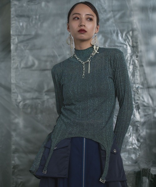 HARE（ハレ）の「ラメシアーハイネックニット(HARE)（ニット/セーター・レディース・ブルーグリーン/ブラック・FREE）」の9枚目の写真