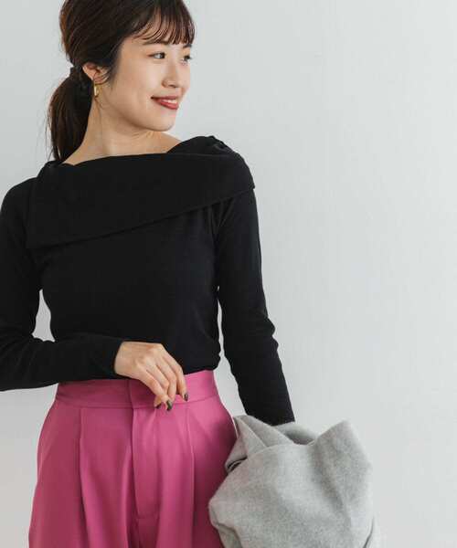 F by ROSSO（エフバイロッソ）の「F by ROSSO　アシメボートネックプルオーバー（Tシャツ/カットソー・レディース・オフホワイト/その他1/ブラック・FREE）」の2枚目の写真