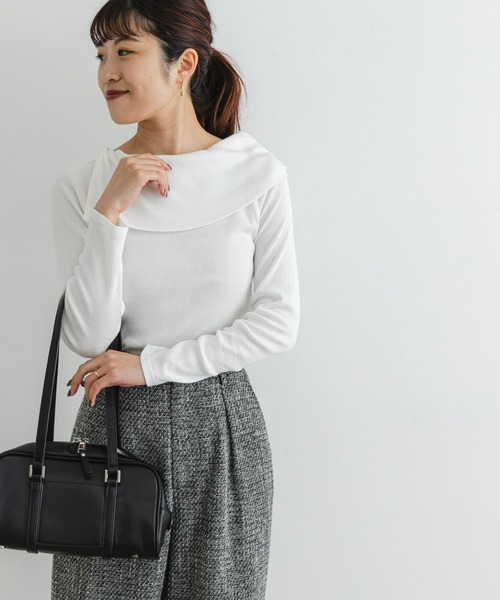 F by ROSSO（エフバイロッソ）の「F by ROSSO　アシメボートネックプルオーバー（Tシャツ/カットソー・レディース・オフホワイト/その他1/ブラック・FREE）」の6枚目の写真