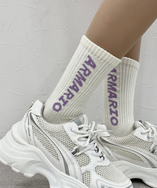 repipi armario(レピピ アルマリオ)の「サイドBIGロゴソックス(ソックス/靴下・キッズ・ブラック/ホワイト/ホワイト系その他/グリーン・FREE)」の2枚目の写真