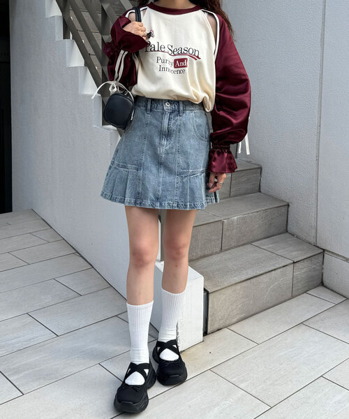 CIAOPANIC（チャオパニック）の「オーバーダイデニムタックミニスカート（スカート・レディース・ブルー・ONE SIZE）」の6枚目の写真