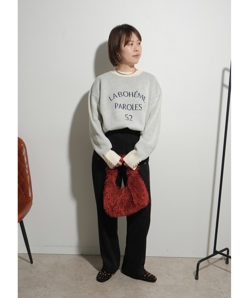 パール（感謝） 2WAYパール付きロゴニットトップス Palm Riche│Eimee Law & LHELBIE