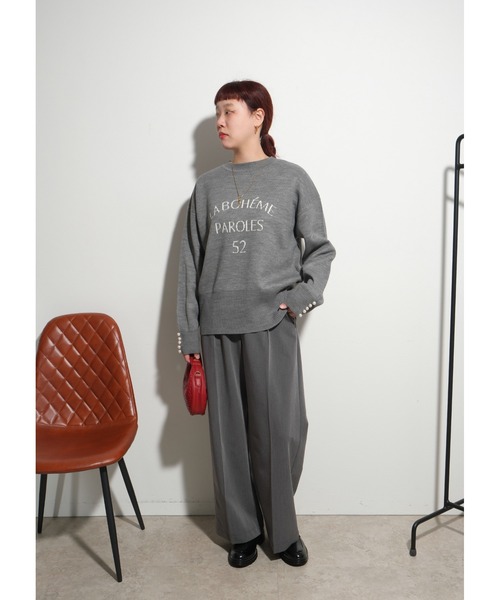 パール（感謝） 2WAYパール付きロゴニットトップス Palm Riche│Eimee Law & LHELBIE