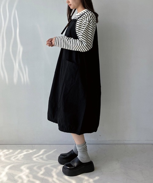 AS KNOW AS plus（アズノゥアズプラス）の「◇バルーンエプロンワンピ―ス（ワンピース・レディース・ブラック/チェック/カーキ/オレンジ・FREE）」の6枚目の写真