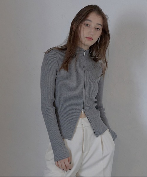mock neck double zip knit / モックネックダブルジップニット