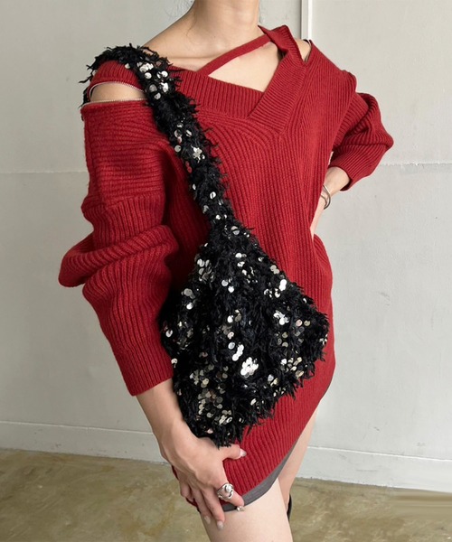 Jewelobe(ジュエローブ)の「フェザー×スパンコールショルダーミニバッグ(ショルダーバッグ・レディース・ブラック/グレー/ベージュ・FREE)」の14枚目の写真