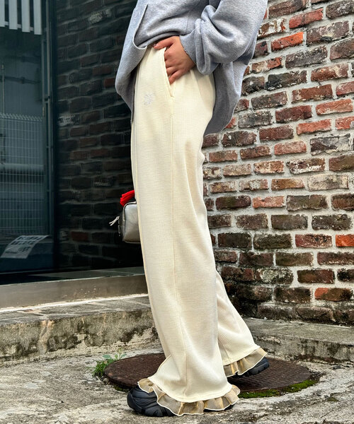 CIAOPANIC（チャオパニック）の「裾チュールワッフルイージーパンツ（その他パンツ・レディース・グレー/アイボリー/ブラック・SMALL/MEDIUM）」の6枚目の写真