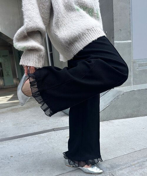 CIAOPANIC（チャオパニック）の「裾チュールワッフルイージーパンツ（その他パンツ・レディース・グレー/アイボリー/ブラック・SMALL/MEDIUM）」の11枚目の写真