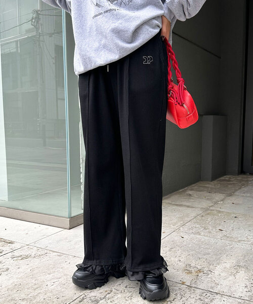 CIAOPANIC（チャオパニック）の「裾チュールワッフルイージーパンツ（その他パンツ・レディース・グレー/アイボリー/ブラック・SMALL/MEDIUM）」の12枚目の写真