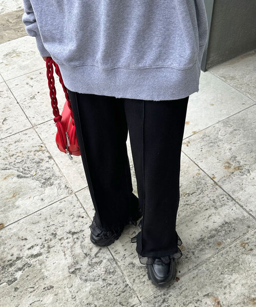 CIAOPANIC（チャオパニック）の「裾チュールワッフルイージーパンツ（その他パンツ・レディース・グレー/アイボリー/ブラック・SMALL/MEDIUM）」の13枚目の写真