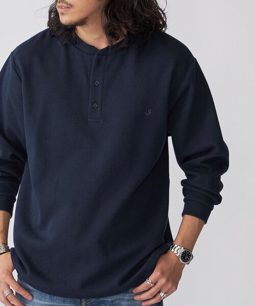 【WEB限定】SHIPS:〈抗菌・防臭〉ワンポイントロゴ バーズアイ ヘンリーネック 長袖 Tシャツ(Tシャツ/カットソー)|SHIPS(シップス)