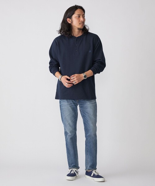 SHIPS（シップス）の「【WEB限定】SHIPS:〈抗菌・防臭〉ワンポイントロゴ バーズアイ ヘンリーネック 長袖 Tシャツ（Tシャツ/カットソー・メンズ・ブラック/ホワイト/ライトグレー/ダークグレー/ネイビー・SMALL/MEDIUM/LARGE/X-LARGE）」の10枚目の写真