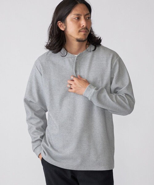 【WEB限定】SHIPS:〈抗菌・防臭〉ワンポイントロゴ バーズアイ ヘンリーネック 長袖 Tシャツ SHIPS tシャツ 「WEB限定」SHIPS:「抗菌・防臭」ワンポイント