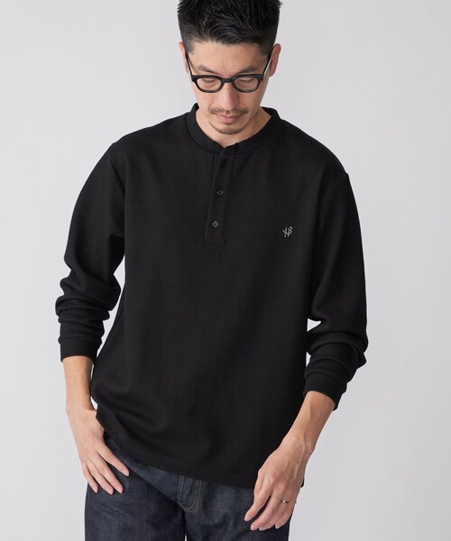 【WEB限定】SHIPS:〈抗菌・防臭〉ワンポイントロゴ バーズアイ ヘンリーネック 長袖 Tシャツ SHIPS tシャツ 「WEB限定」SHIPS:「抗菌・防臭」ワンポイント