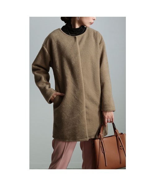 Sawa a la mode（サワアラモード）の「ノーカラー起毛ジャケット（ノーカラージャケット・レディース・ホワイト/グリーン/モカ・FREE）」の9枚目の写真