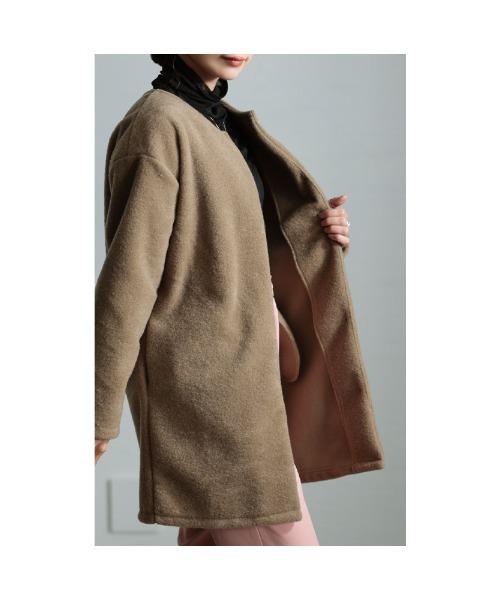 Sawa a la mode（サワアラモード）の「ノーカラー起毛ジャケット（ノーカラージャケット・レディース・ホワイト/グリーン/モカ・FREE）」の10枚目の写真