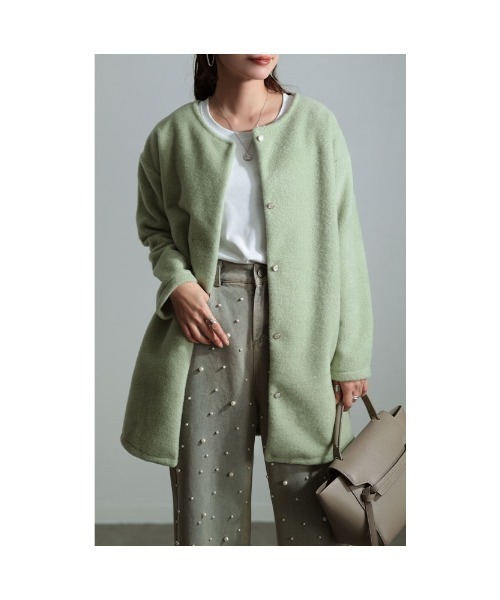 Sawa a la mode（サワアラモード）の「ノーカラー起毛ジャケット（ノーカラージャケット・レディース・ホワイト/グリーン/モカ・FREE）」の13枚目の写真