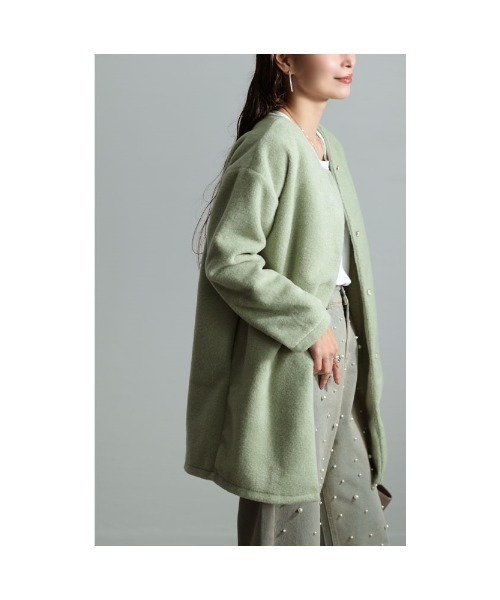Sawa a la mode（サワアラモード）の「ノーカラー起毛ジャケット（ノーカラージャケット・レディース・ホワイト/グリーン/モカ・FREE）」の14枚目の写真