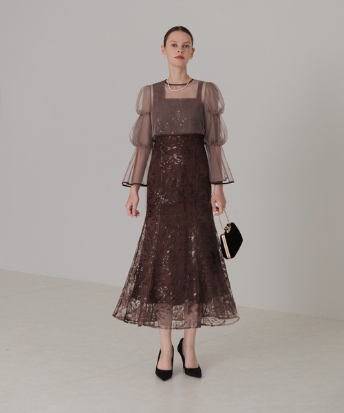 【LEJA】フレアスリーブボレロ花柄刺繍マーメイドドレス 2点セット Leja(レジャ)の「【LEJA】フレアスリーブボレロ花柄刺繍