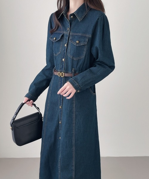emi+(エミプラス)の「デニムシャツワンピース(ワンピース・レディース・ネイビー・M/XL/L)」の6枚目の写真