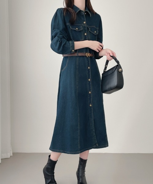 emi+(エミプラス)の「デニムシャツワンピース(ワンピース・レディース・ネイビー・M/XL/L)」の3枚目の写真
