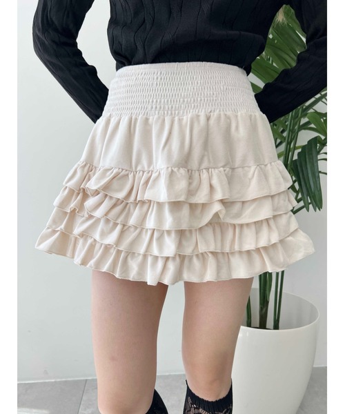 PHILLY（フィリー）の「【PHILLY】起毛ミニティアードスカパン（スカート・レディース・アイボリー/ブラック・FREE）」の3枚目の写真