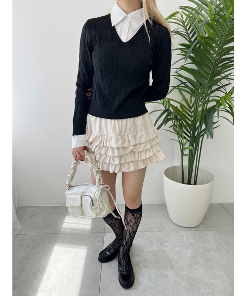 PHILLY（フィリー）の「【PHILLY】起毛ミニティアードスカパン（スカート・レディース・アイボリー/ブラック・FREE）」の9枚目の写真