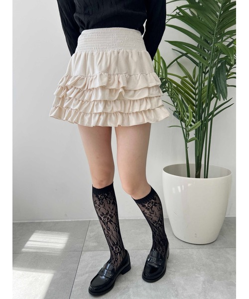 PHILLY（フィリー）の「【PHILLY】起毛ミニティアードスカパン（スカート・レディース・アイボリー/ブラック・FREE）」の6枚目の写真