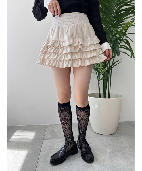 PHILLY（フィリー）の「【PHILLY】起毛ミニティアードスカパン（スカート・レディース・アイボリー/ブラック・FREE）」の7枚目の写真