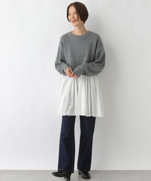セール】ニットドッキングチュニックワンピース 152738（チュニック
