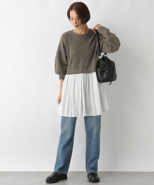 セール】ニットドッキングチュニックワンピース 152738（チュニック