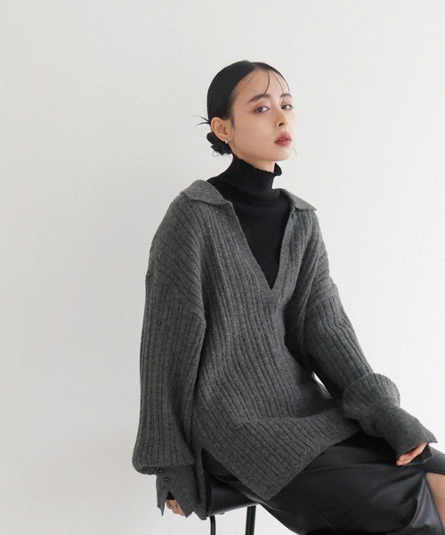 09AW Number (N)ine グレー Vネックニットセーター ソロイスト Vネックルーズポロニット（ニット/セーター）｜LIAN（リアン）の