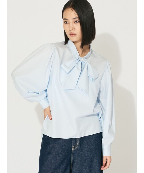 MIDIUMISOLID(ミディウミソリッド)の「MIDIUMISOLID for Ladies リボンタイシャツ(シャツ/ブラウス・レディース・ブラック/ライトブルー/オフホワイト・FREE)」の1枚目の写真