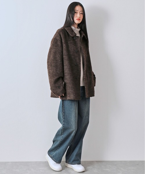 JUNRED(ジュンレッド)の「シャギーショートコート(ステンカラーコート・メンズ・ブラック/ダークブラウン・S/M/L)」の19枚目の写真