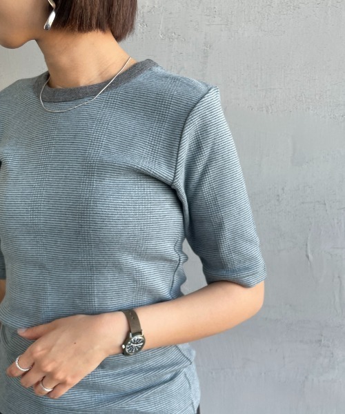 MILLER（ミラー）の「[MILLER/ミラー] 別注 配色 5分袖リブクルーネックTシャツ（Tシャツ/カットソー・レディース・ブルー/アイボリー/ワイン/オレンジ/ブラウン/ブラック・F）」の22枚目の写真