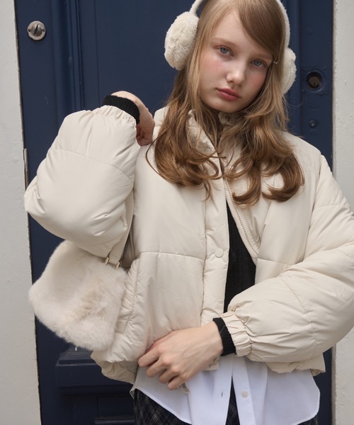 Birthday room（バースデイルーム）の「スタンドカラー中綿ショートジャケット / stand collar cotton batting short jacket（ダウンジャケット/コート・レディース・ホワイト/ピンク/イエロー/ライトブルー/ブラック・FREE）」の15枚目の写真