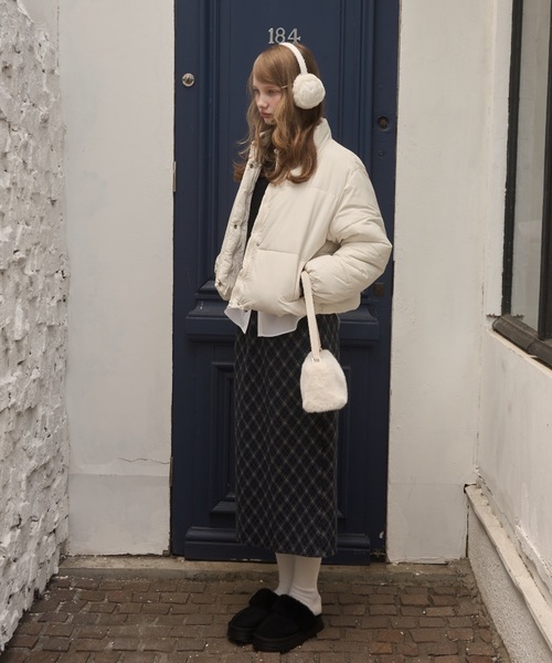 Birthday room（バースデイルーム）の「スタンドカラー中綿ショートジャケット / stand collar cotton batting short jacket（ダウンジャケット/コート・レディース・ホワイト/ピンク/イエロー/ライトブルー/ブラック・FREE）」の13枚目の写真