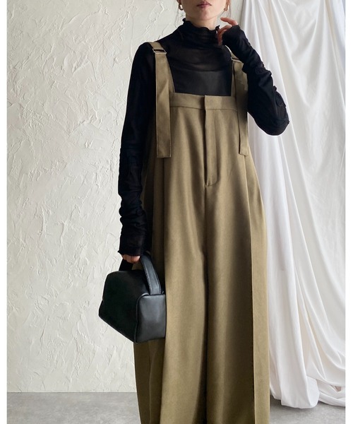 フロントジップハイウエストタック入りオールインワンセンター
