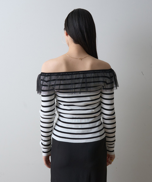 EMMA ROUGE VIF(エマルージュヴィフ)の「【一部店舗限定】オフショルチュールリブプルオーバー(ニット/セーター・レディース・ホワイト系その他/ブラック/オフホワイト・フリー)」の7枚目の写真